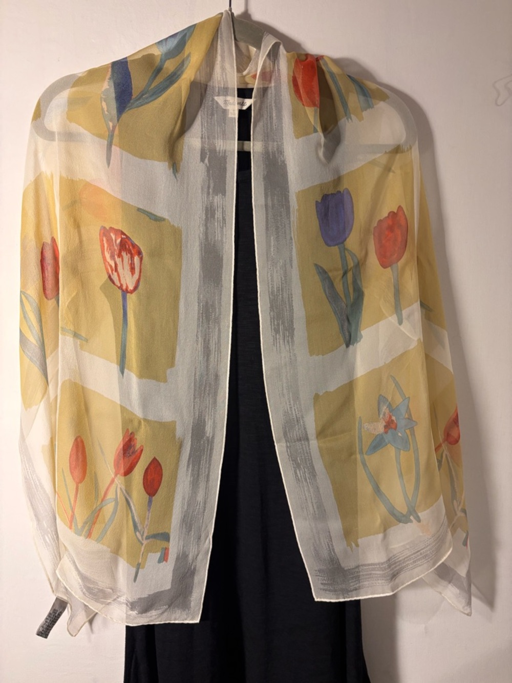 Vintage AKA Eddie Bauer 100% Silk Watercolor Tulip Scarf Oblong